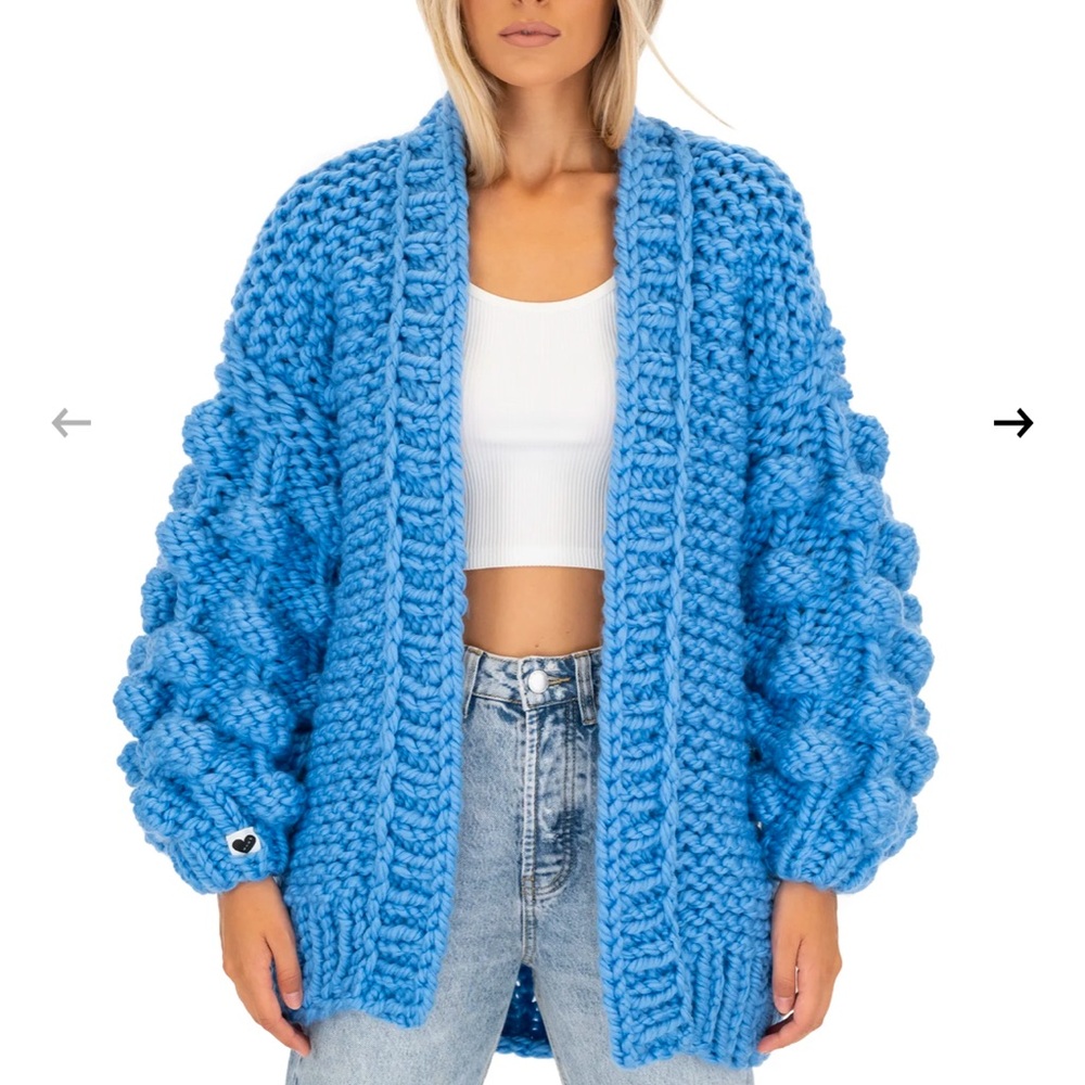 MUMS HANDMADE BUBBLE SLEEVE CARDIGAN AEGEAN BLUE